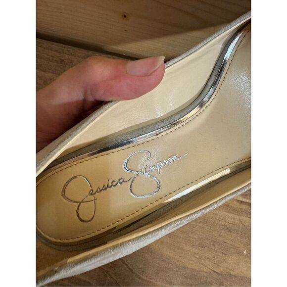 Jessica Simpson Selonia Women's Size 7Wedge Pump Shoes Warm Stone MicroSuede Gem - Picture 9 of 13